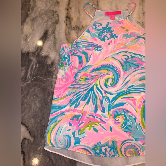 EUC Lilly Pulitzer 100% Silk Colorful Spaghetti Straps Sleeveless Top Size Small - Picture 4 of 9